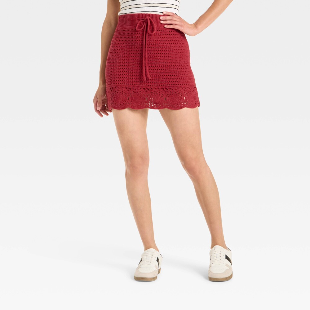 Mini Sweater Skirt NWT - Red M | Crochet Fall